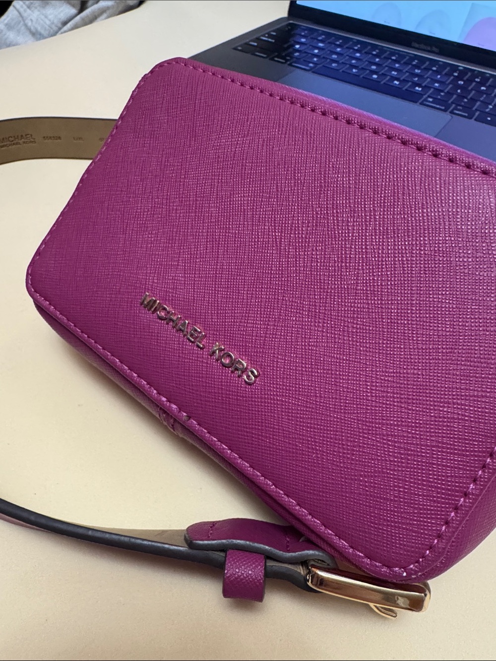 Michael Kors Magenta Saffiano Leather Crossbody belt Fanny pack